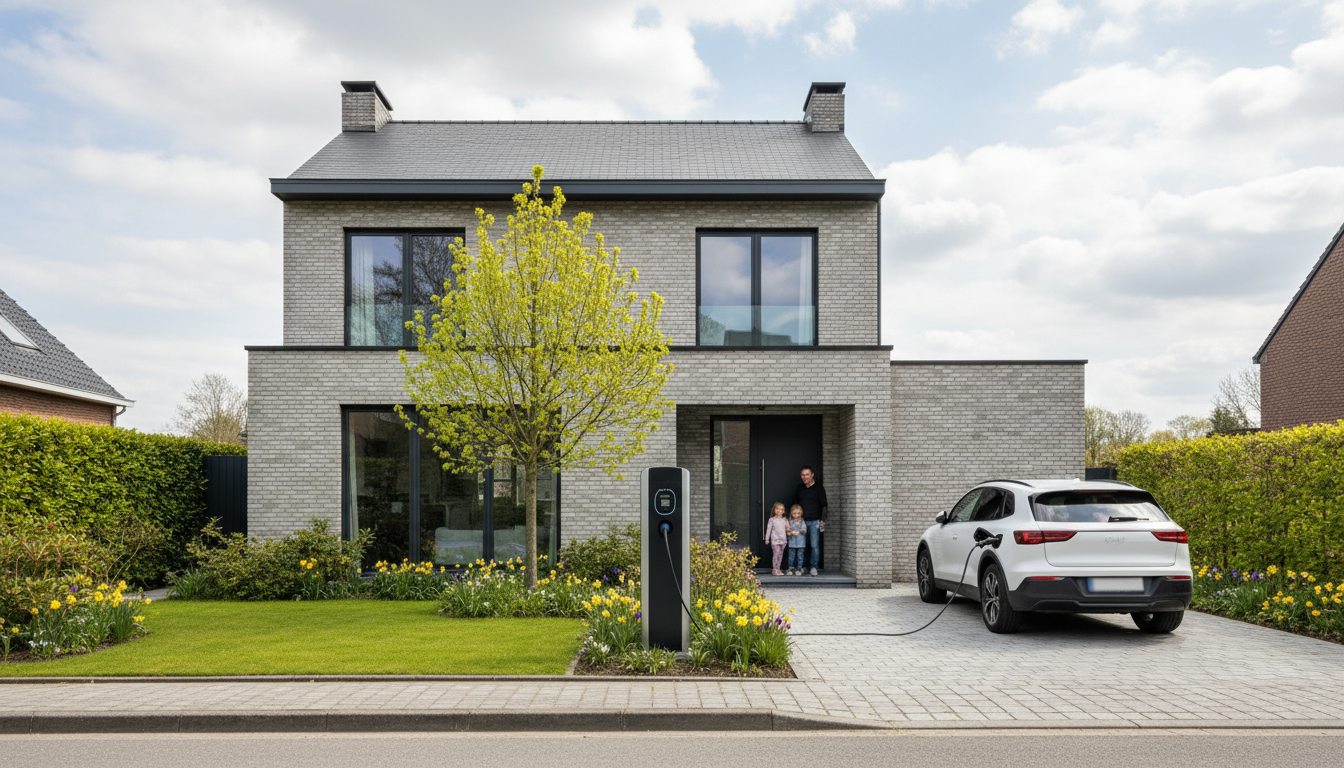 laadpaal installatie bij moderne villa in Flandre
